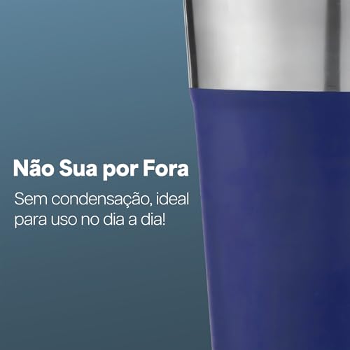 JustGoFit Copo Térmico Portátil em Inox e Acabamento Fosco Azul - 500ml Com Tampa Antivazamento