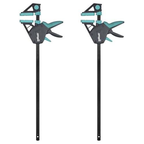 wolfcraft 2 one Hand Clamps PRO Ergo - Clamping Pressure 150 kg - 8672060 -The Convenient clamp for All-Round use - 450 mm Clamping Width -Made in Europe
