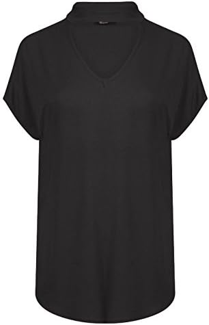 Womens Sleeveless Choker V neck Baggy top (16/18, Black)