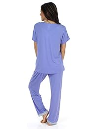 Pajama Heaven pijama de mujer de bambú con cuello en V y pantalón con ribete de satén