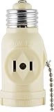 GE Socket Adapter, Pull Chain Control, Polarized, 2-Prong Outlet, Perfect for Workshop, Garage or Utility Room, UL Listed, Light Almond, 54180