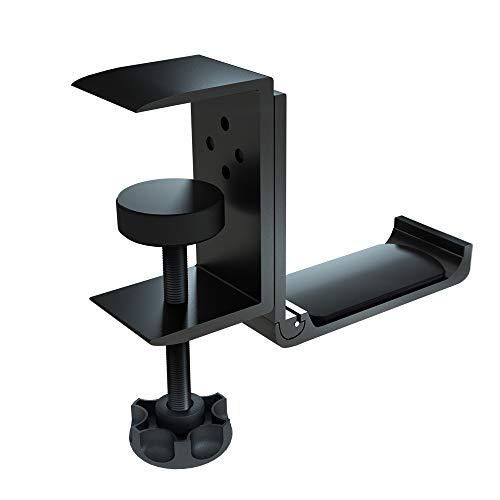 Foldable Headphone Stand Hanger Holder Bracket Aluminum Headphones Headset Clamp Hook Under Desk Space Save Mount Fold Upward Not in Use, Universal Fit All Headphones, Black