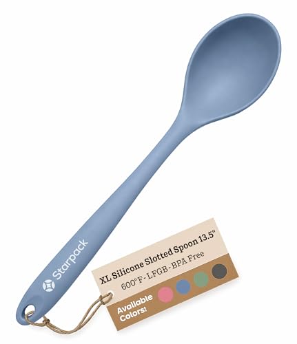 StarPack Premium XL Silikon-Servierlöffel (34,3 cm), hohe Hitzebeständigkeit bis 315 °C, hygienisches einteiliges Design, großer Servierlöffel (blaugr