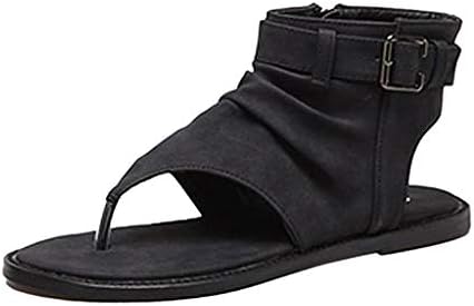 Creazrise Womens Roman Strappy Gladiator Flat Dress Sandals Summer Ankle Flat Straps Shoes Black