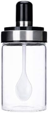 DIU Glass Integrated Seasoning Bottles Jars Spice Spoon Lid Seal Plastic Sauce Oil Kitchen Storage Boxes Organization Accessories 1 Piece