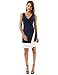 PattyBoutik Women Block Color V Neck Faux Wrap Dress (Navy Blue and Ivory Medium)