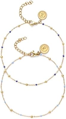 Chevillière Pack de 2 Chevillères Amitié Bleues Acier Plaqué Or Bijoux pour femmes