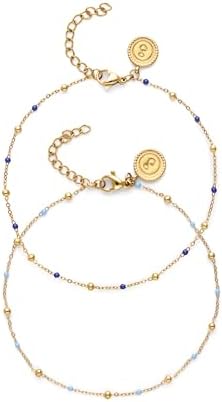 Chevillière Pack de 2 Chevillères Amitié Bleues Acier Plaqué Or Bijoux pour femmes