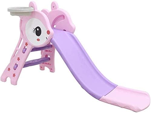 Freestanding Slide | Toddler Folding Climber and Slide Set,Indoor Outdoor Climbers Toy W/Basketball Hoop,Playground Equipment Playset (from US, Pink)