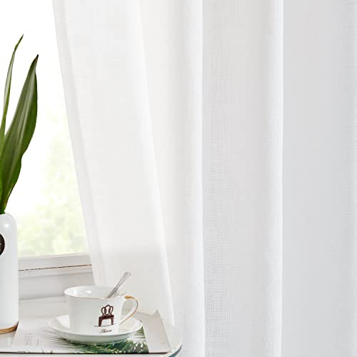 jinchan White Kitchen Curtains 36 Inch Length Flax Linen Small Kitchen