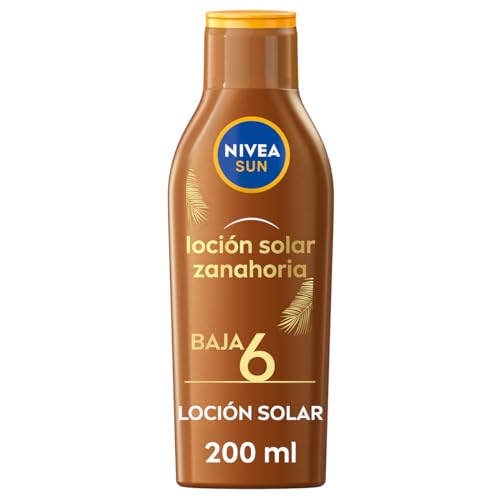 Leche Solar Zanahoria FP6 (1 x 200 ml), protección solar para un bronceado bonito y duradero, protector solar hidratante resistente al agua, crema bronceadora