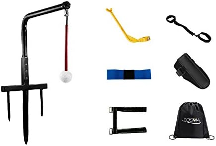 POSMA ST080A Metal Golf Swing Trainer Club Champ Swing Groover and 5 Posture Correctors Gift Set Black Cinch Sack Carry Bag- Golf Training Aid