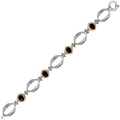 18K Yellow Gold & Sterling Silver Oval Link Bracelet with Black Onyx Stations