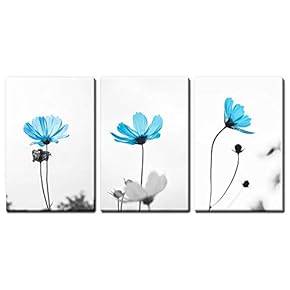 3 Panel Canvas Wall Art - Blue Flowers - Giclee Print Gallery Wrap Modern Home Art Ready to Hang - 16"x24" x 3 Panels