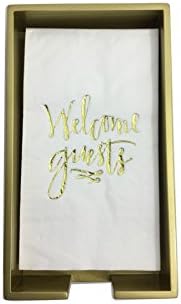 Two Trinkets Gold Lacquered Wood Guest Towel Holder Caddy and Welcome Guest Towel Disposable Napkin Bundle, 2 Items
