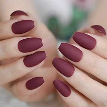 EDA LUXURY BEAUTY Dark Red Burgundy Matte Luxe Press On Nails | Full Cover Acrylic Nail Tips, Glue On False Nails, Extra Long Length - Coffin, Ballerina, Square Design | Nail Art Fake Nails Set