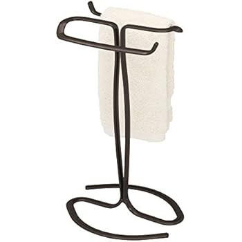 iDesign Axis Metal Hand Towel Holder for Master Bathroom, Vanities, Countertops, Kitchen, Holds 2 Finger Tip Towels, Bronze