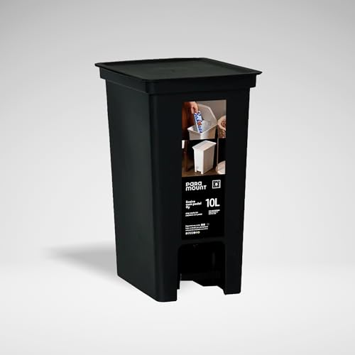 Lixeira Plástica 10 Litros Fly Paramount com Pedal, Tampa com Acionamento por Pedal e Aro Interno para Fixar Saco de Lixo – Ideal para Banheiro, Cozinha e Lavabo (Preto)