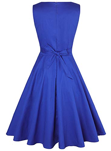 OWIN Women's Vintage 1950's Floral Spring Garden Rockabilly Swing Prom Party Cocktail Dress Royal Blue
