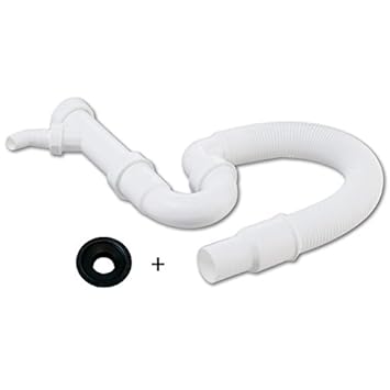 Flexibler Röhrengeruchverschluss Siphon Kunststoff 1 ½' Zoll x 40/50 mm für Spültisch + Gummimanschette Gumminippel für Abflu