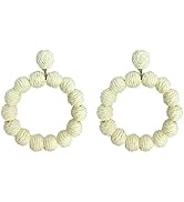 Boho Raffia Ball Drop Earrings For Women - Handmade Straw Statement Earrings For Beach & Vacation - View #7