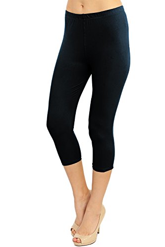 VIV Collection PLUS SIZE Solid Brushed Capris, Solid Black, Plus (One Size Fits Most): 14 (L) - 24 (XXL)