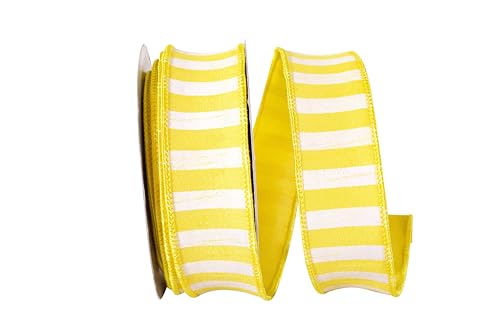 Reliant Ribbon 94133W-106-09F Cabana Stripe Horizontal Dupioni Lux Wired Edge R…