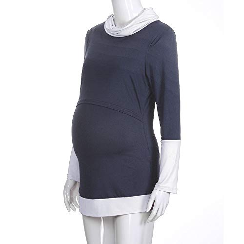 Londony ♥‿♥ Clearance Clothing 815,Women Colorblock Maternity Nursing Wrap Top Long Sleeve Double Layer Cap Blouse