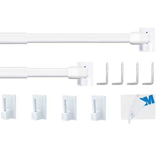 Pack of 2 Window Curtain Poles, Curtain Poles for Shop, Cabinet, Window, Kitchen, DIY Projects (60-105 cm, White)