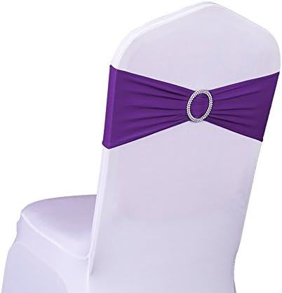 Pack of 100 Stretch Wedding Purple Chair Sashes Bands with Buckle Slider Sashes Bow Decorations 25 Colors (Purple)