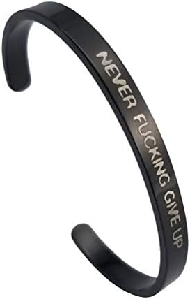 BRAVE NEW Tree of Life Stainless Steel Cuff Bracelet Never Fucking GIVE UP Fashion Inspirational Gift for Women&Men