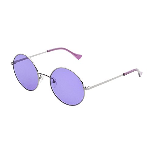 Hipster Fashion Small Metal Round Circle Ozzy Elton Color Tint Lennon Style Sunglasses (Silver, Purple)