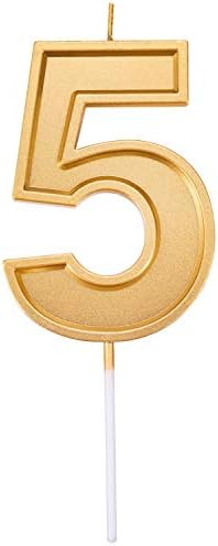 3.93in Big Size Happy Birthday Metallic Gold 5 Candles, Gold Color Happy Birthday Cake Cupcake Toppers Decoration and Celebrating for Adults/Kids Party or Family Baking (3.93in Gold Number 5)