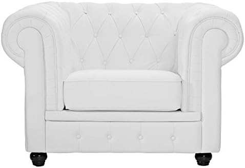 Madison Home Classic Scroll Arm Tufted Boned Leather Chesterfield Accent Chair White