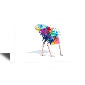 Canvas Wall Art - Ostrich with Watercolor Splash - Gallery Wrap Modern Home Art | Ready to Hang - 12x18 inches