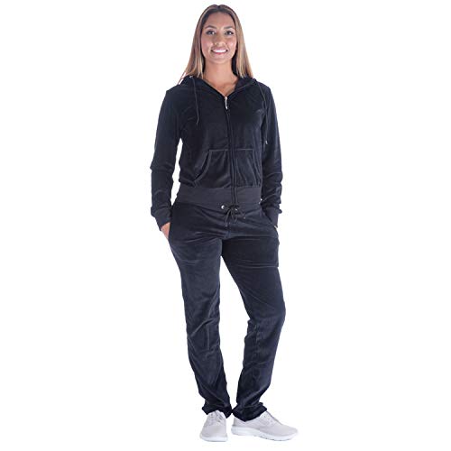Tanbridge Women Velour Tracksuit Set 2 Piece Outfit Hoodie & Sweatpants Jogger Sets Black S - Thumbnail 6