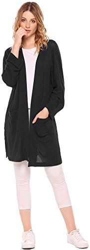 Women's Kimono Cardigan Open Front Jacket Solid Sweater with Pockets S
