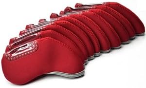Cosmos ® Pack of 10 Neoprene Golf Iron Club Head Protection Cover Glove Set with plastic window display (Red)