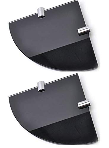 BSM Marketing Set of Two Black 200mm (7" Approx) 6mm Thickness Toughened Glass Corner Shelves for Bathroom Bedroom Office with Chrome Finish Shelf Supports