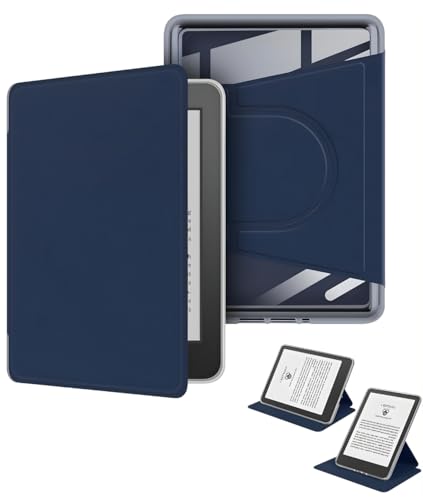 Capa Giratória 360° para Kindle 11ª Geração 6” (2022 e 2024 – C2V2L3 e RS23CV) – Com Suporte Integrado – Auto Hibernação – Fechamento Magnético E Traseira Transparente (Azul Marinho)