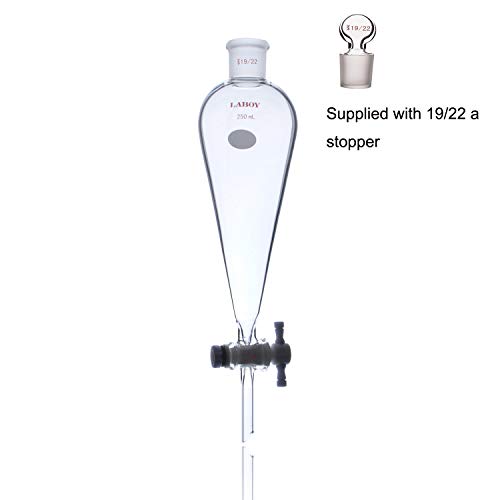 Laboy Glass 250mL Conical Separatory Funnel with 19/22 Joint at Top