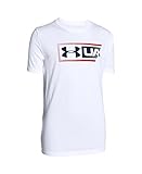 Under Armour Boys' Dual Logo T-Shirt, White/Risk Red, Youth Small