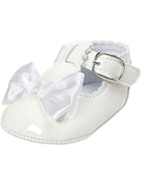 Infant Baby Girls Bowknot Rubber Sole Mary Jane Toddler Sneakers Prewalker Wedding Dress Shoes White, 6-12 Months