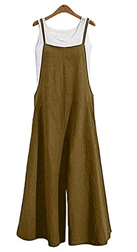 NuoReel Womens Suspenders Overalls Plus Size Jumpsuits Loose Wide Leg Romper Pants With Pockets(Khaki Large)