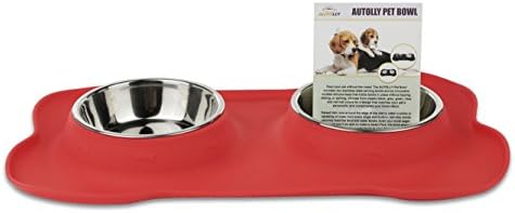 Autolly Double Stainless Steel Food and Water Dog Bowls with No Spill Non-Skid Premium Quality Silicone Mat Feeder Best Pet Bowl for Feeding Dogs Cats Puppies and Pets (Red)