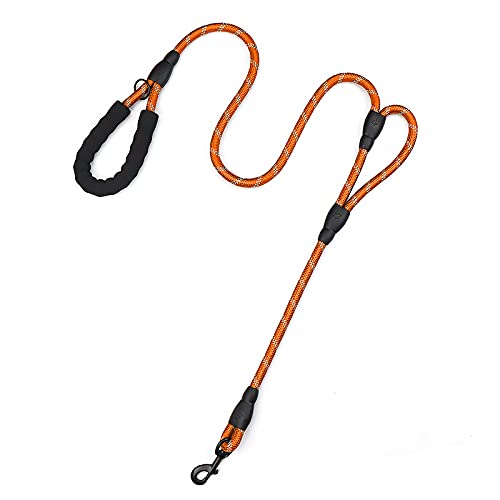 PLUTUS PET Strong Rope Dog lead 6ft Long with Two Padded Handles,Heavy Duty,Reflective Double Handle Training Dog Lead for Large Dogs or Medium Dogs,Dual Handles Leash(Orange)
