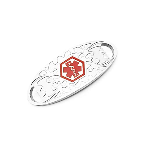 Stainless Steel Gardenia Red Medical Alert ID Tag for Custom Engraving Bracelet Parts