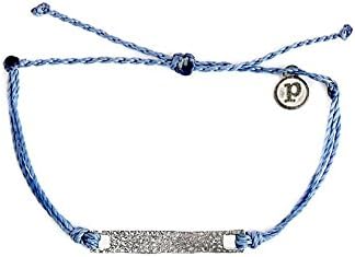 Pura Vida Silver Hammered Bar Columbia Blue Bracelet - Silver Charm, Adjustable Band - 100% Waterproof