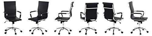 GTPOFFICE Modern Adjustable Ribbed Chair Mid Back Leather Task Desk Chair Swivel Ergonomic Executive Conference Task Chair Black,BIFMA Certified