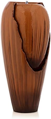 Tiered jar fountain with flowing water, ideal for outdoor use.